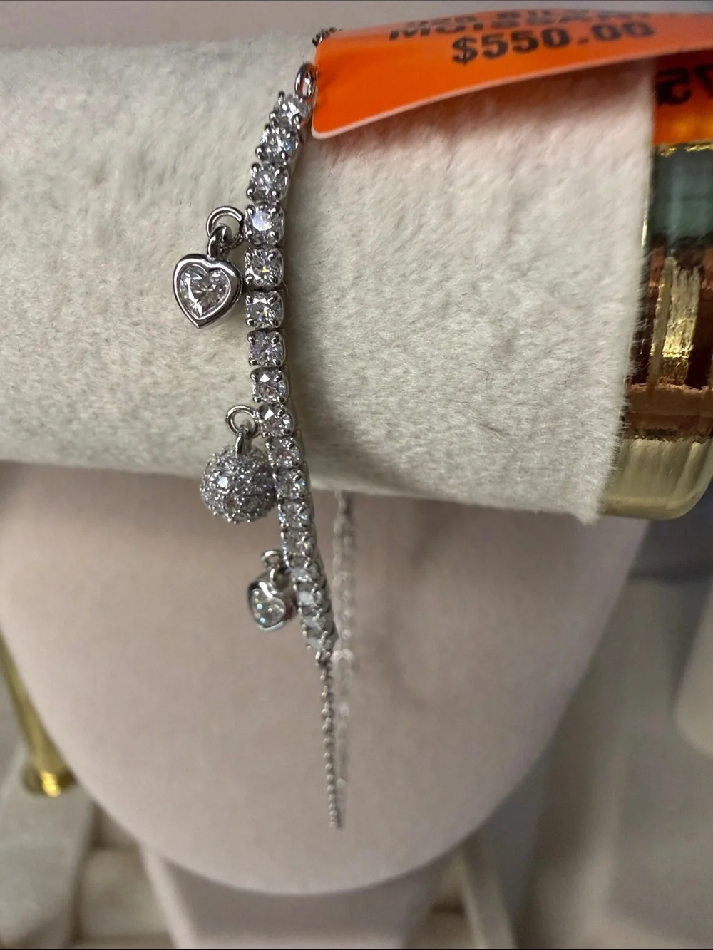 .75 CTW Sterling Silver Moissanite Bracelet - Heart & Pave Drops MSRP $550